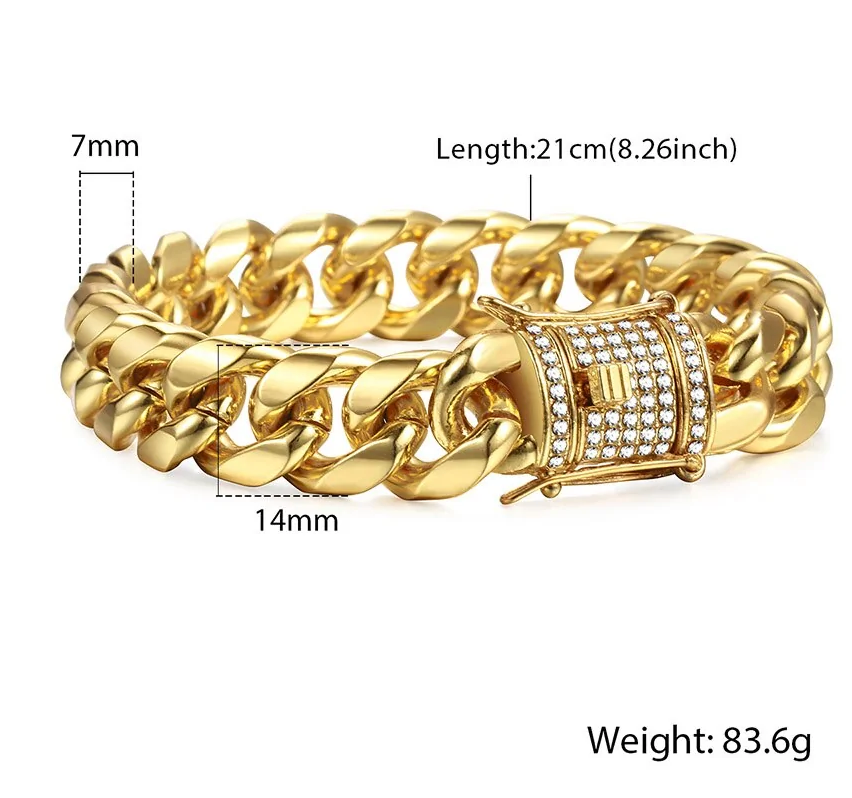 Miami Curb Cuban Chain Bracelet For Men Gold - Luxuries