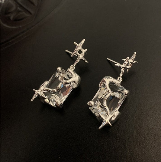 Abstract Silver Colour Square Earrings - Luxuries